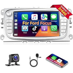 „Podofo“ automobilinis radijas, skirtas Ford Focus C-Max S-Max Mondeo Kuga Galaxy Mondeo Kuga su belaidžiu „Carplay Android Car“, 2+64G „Android 13“ radijas su 7 colių ekranu, GPS, „WiFi“, RDS + atbulinės eigos kamera ir mikrofonas, bal