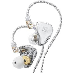 KZ ZAS laidinės į ausis įdedamos ausinės, IEM ausinės, 16 vienetų hibridinės aukšto dažnio 7BA + 10 mm dvigubo DD HiFi stereo garso ausinės Triukšmą slopinančios ausinės (baltos, be mikrofono)