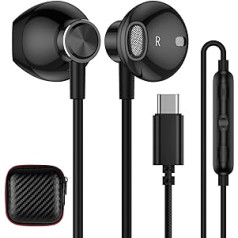 USB C ausinės C tipo ausinės, USB C ausinės pusiau į ausį su laidu ir mikrofonu HiFi stereo ausinės, skirtos iPhone 15 Pro Samsung Galaxy S24 A34 A54 S23 FE S22 S21 Ultra OnePlus 11 North 2 pixel