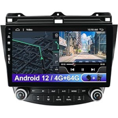 Android 12 automobilio radijas, tinkamas Honda Accord 2003–2008 m. – [4G+64G] – Integruotas DSP/Carplay/GPS – Atbulinės eigos kamera laisva – 10 colių – Su vairo valdymu 4G WiFi BT5.0 DAB