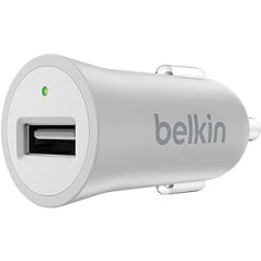 Belkin Premium MixIt Fast 2,4 amperų USB automobilinis įkroviklis su prijungtos įrangos garantija – sidabrinė