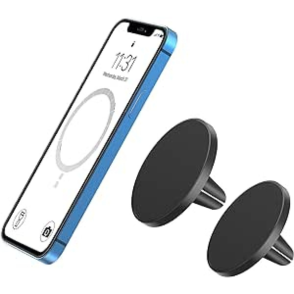 „TechMatte“ 2 magnetinių automobilinių mobiliųjų telefonų laikikliai, skirti „MagSafe“ automobiliniam laikikliui, skirti „iPhone 14/13/12“ serijos „MagSafe“, ventiliacinis automobilio laikiklis, suderinamas su „iPhone 14/13/12 Mini 
