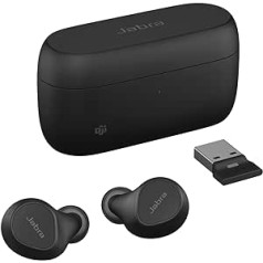 Jabra Evolve2 Buds True Wireless In-Ear Bluetooth su aktyviu triukšmo slopinimu (ANC), 4 mikrofonų kelių jutiklių balso technologija – sertifikuota MS komandoms ir visoms pagrindinėms susitikimų programoms – juoda