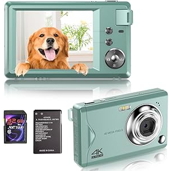 Skaitmeninis fotoaparatas, 4K HD 1080P 48MP nuotraukų fotoaparatas, kompaktiškas fotoaparatas, mini skaitmeninis fotoaparatas su 32 GB SD kortele FHD fotokamera, skaitmeninis fotoaparatas su LCD ekranu, 16 kartų skaitmeninis priartinimas pradedantiesie