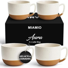 MIAMIO 450 ml puodelių rinkinys iš 4 keraminių Latte puodelių - elegantiškas modernus kavos, arbatos, karšto šokolado puodelių rinkinys, tinkamas plauti indaplovėje ir mikrobangų krosnelėje - Aura Collection