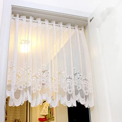 Yaland Tinklo užuolaidos skaidrios su siuvinėjimo trumpos užuolaidos Country House stiliaus nėrinių derliaus užuolaidos baltos (Š x V 200 x 90 cm) Pakuotė 1