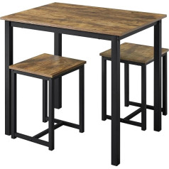 Yaheetech Baro stalo komplektas, baro stalas su 2 baro kėdėmis, Bistro stalas, valgomasis stalas, 90 x 60 x 75 cm, virtuvės stalas, medinis virtuvės valgomojo komplektas, pramoninis dizainas, senovinė ruda/juoda spalva