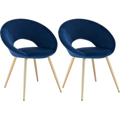 Woltu ® BH230bl-2 Valgomojo kėdės, 2 kėdės, virtuvės kėdės, minkštos kėdės, svetainės kėdės, fotelis, aksominė sėdynė, metalinės kojos, aukso + mėlyna spalva