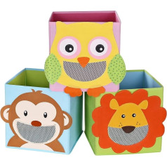 Songmics RFB01KU 3 dalių rinkinys, žaislų dėžės, žaislų organizatorius, sulankstomas kubas vaikų kambariui, kūdikių kambariui 27 x 27 x 27 cm Gyvūnų motyvai Spalvotas RFB01KU