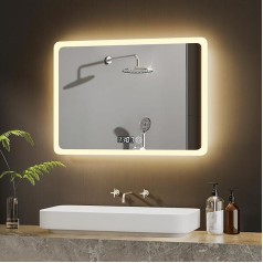 Bd-Baode LED sieninis veidrodis 60 x 80 cm Vonios veidrodis su apšvietimu 3 tipų šviesa 3000-6500K Stačiakampis vonios veidrodis su laikrodžiu ir jutikliniu jungikliu