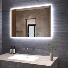 Aquabatos Vonios veidrodis su apšvietimu 100 x 70 cm LED vonios veidrodis su apšvietimu Šilta balta 6400 K ir šalta balta 3000 K Apšviečiamas jutiklinis jungiklis nuo rūko