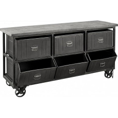 Massivmoebel24.De Sunkiosios pramonės komoda iš medžio masyvo #148 Mango mediena pilka lakuota 6 skyriai 150 x 44 x 80 cm Komoda TV komoda TV lenta