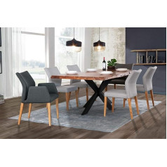 MJC TI-0492 Valgomojo stalas Akacijų medžio masyvas Geležis Juoda 220 x 100 cm su briaunomis Stalas