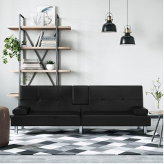 Homgoday Sofa lova su porankiais, svetainės sofa, lovos lova, dieninė sofa, svečių lova, sofa sofa su lovos funkcija, sulankstoma sofa lova svetainei, svečių kambariui, juoda, dirbtinė oda
