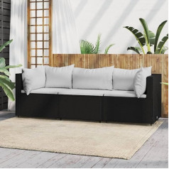 Whopbxgad Svetainės baldų komplektas, svetainės sofų komplektai, sofa lova, 3 dalių sodo poilsio komplektas su pagalvėlėmis, juoda modulinė rotango sofa, modulinė sofa, lauko terasos baldai,