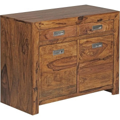 Wohnling Komoda iš medžio masyvo Sheesham 90 cm 2 stalčiai 2 durys Dizainas Highboard Kaimo namų stilius Ruda natūralaus medžio stalčių komoda Natūralus produktas Prieškambario baldai