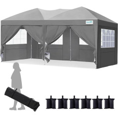 Quictent Faltpavillon 3x6m mit 6 Seitenwänden, Pop up Gartenpavillon mit 6 Sandsäcke & Rollentasche, UV 50+, Pavillon Partyzelt 3x6 wasserdicht stabil, für Party im Freien, Hochzeiten, Fest,Grau