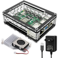 Miuzei Gehäuse für Raspberry Pi 5 mit 5V Netzteil Active Cooler,Acryl Clear Case für Raspberry Pi 5 with 5.1v 5A Adapter Type-C Power Supply,Official Fan PC kühlkörper Lüfter für Raspberry 5 8gb 4gb