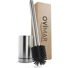 ovimar Arosund Silver WC Brush | Silikoninis tualeto šepetys | Ventiliacijos funkcija | Laisvai pastatomas | Nerūdijančio plieno tualeto šepetėlio galvutė | Su talpykla valymo reikmenims | Nuimamas lašėjimo padėklas | Tualetas