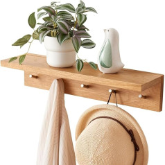 TREOAKWIS Sieninė paltų pakaba su lentyna, 50 cm prieškambario kabykla su 5 kabliukais miegamajam, svetainei, virtuvei, paltams