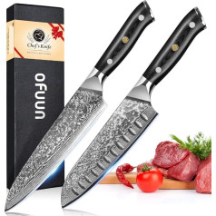 oFuun profesionalus damaskinio plieno duonos peilis - itin aštrus virtuvinis peilis dantytais kraštais 20 cm duonos peilis su ergonomiška rankena duonai ir pyragaičiams