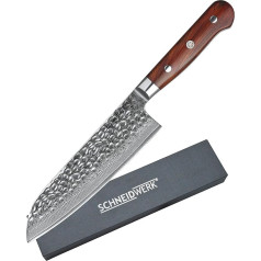 SCHNEIDWERK Santoku Damasko peilis, virtuvinis peilis, 18 cm ilgio geležtė, 67 sluoksnių nerūdijančio plieno Damasko plienas, labai aštrus, Damasko plienas, atsparus rūdims LI serija