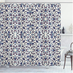 ABAKUHAUS Arabesque Moroccan Oriental dušo užuolaida, audinys Audinys Vonios kambario dekoravimo rinkinys su kabliukais, 175 x 180 cm, Vermilion Indigo