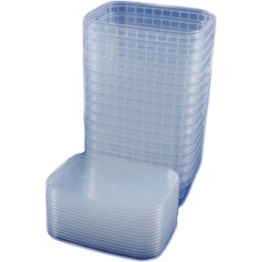 15 universalių stačiakampio formos dėžučių su dangteliais, pagamintų iš skaidraus plastiko, 120 x 90 x 45 mm, 280 ml talpos