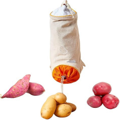 Mastrad Gemüseaufbewahrungsbeutel - beidseitiges Kordelzug-Design - Frischhaltebeutel aus Baumwolle und Leinen - Beutel zur Aufbewahrung von Knoblauch, Zwiebeln und Tomaten