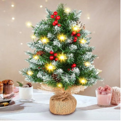 50 cm Kalėdų eglutė - stalo eglutė - maža dirbtinė eglutė su LED, raudonomis uogomis, pušų spurgomis, ornamentais, skirta stalo palangėms, biuro dekoracijoms, kalėdinėms dekoracijoms