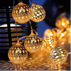 KINGCOO 20 LED rožinio aukso spalvos metalinis daugiakampio žibintas Maroko kamuolys geometriniai žibintai Baterija valdoma namų kiemo sodo vestuvėms (Globe)