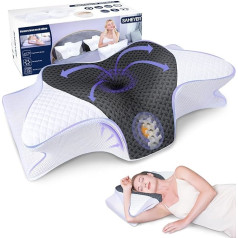 SAHEYER kaklo pagalvė, atminties putų pagalvė, šoninio miego pagalvė, ergonominė ortopedinė kaklo paramos pagalvė, gerinanti kaklo miego kokybę, 60 x 35,5 x 10/13 cm miego pagalvė su užvalkalu