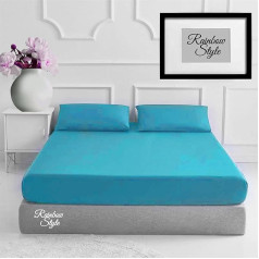 Vaivorykštės stiliaus Percale Easy Care Poly Cotton Plain Fitted Sheet with Matching Pillow Cases Teal