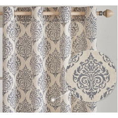 MIULEE Užuolaidos su damasko raštu, lininės užuolaidos, pusiau permatomos užuolaidos, užuolaidos su akutėmis, dekoratyvinės užuolaidos, Boho Vintage stiliaus damasko užuolaidos langams, svetainei, miegamajam, 117 x 137 cm,