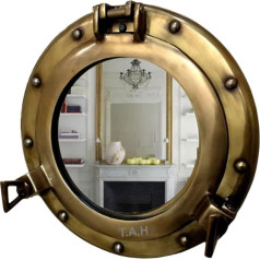 Antikvarinis žalvario aliuminio Porthole veidrodis 15 
