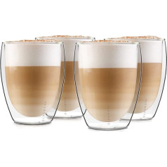GLASWERK Dizaino Latte Macchiato stiklinės, dvigubų sienelių kapučino puodeliai iš borosilikatinio stiklo, arbatos stiklinės, tinkamos plauti indaplovėje, kavos puodelių rinkinys, terminės stiklinės, (4 x 350 ml)