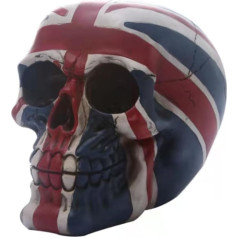 PEIQICHU Schädel Knochen Realistische Kopf Skulpturen Britische Flagge Malerei Alter Modell für Gothic Halloween Party Dekoration Mexikanische Tag der Toten Requisiten Schreibtisch Ornament Harz