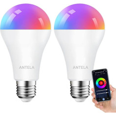 ANTELA Alexa lemputė E27 A65 12 W 1320 LM Smart WLAN LED RGB reguliuojamo ryškumo lemputė, suderinama su 