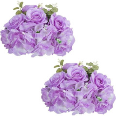 NUPTIO Dirbtinių gėlių Centerpieces stalai: 2 gabalai 30 cm skersmens šviesiai violetinės spalvos netikrų gėlių rožės rutuliukai šilko Faux Rose išdėstymas vestuvių šalis Centerpiece stalo dekoracijos