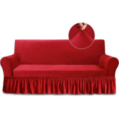 Gražus Jolly Spandex sofos dangtelis su sijonu Super minkštas 1 gabalas Velvetas Raudonas Slipcover sofoms Tempiamas universalus sofos dangtelis gyvenamajam kambariui Lengvai pritaikomas skalbiamas baldų sofos apsauginis dangtelis