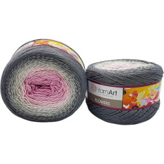 YarnArt Flowers 500 g vilnos Bobbel, spalvų gradientas, 55 % medvilnės, mezgimo vilna Bobble, įvairiaspalvė