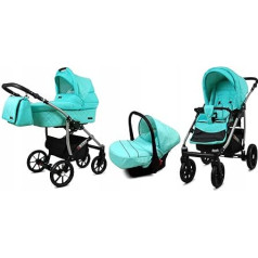 BabyLux® Bambimo Qbaro 3-in-1 vežimėlio komplektas, įskaitant vaikišką vežimėlį, sportinę kėdutę, automobilinę kėdutę - automobilinę sėdynę - vežimėlio komplektą - kombinuotą vežimėlį su persirengimo krepšiu, lietpalčiu ir kt.