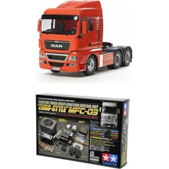 TAMIYA Paketas 56325 1:14 RC sunkvežimis Man TGX 26.540 XLX 6x4 3-Axs, raudonas + 56523 1:14 MFC-03 sunkvežimis, daugiafunkcinis įrenginys, juodas, Nuotoliniu būdu valdomas, sunkvežimis, statybinis žaislas, modelių gamyba, amatai,