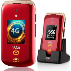 VOCA mobilusis telefonas senjorams su dideliu mygtuku | Dvigubas ekranas | 4G LTE | Garsus garsas | SOS mygtukas | Suderinamumas su klausos aparatais | Įkrovimo stotelė | Prognozavimo tekstas | V543 (raudona)