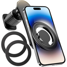 CGEAMDY Magnetinis automobilinis mobiliojo telefono laikiklis, magnetinis 360° pasukamas laikiklis išmaniesiems telefonams, stipriausias automobilinis mobiliojo telefono laikiklis, magnetinis oro ventiliacijos laikiklis (juodas)
