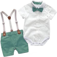 XIXIMAON Baby Boys Suit Gentleman 2 dalių drabužių rinkinys naujagimių drabužių rinkiniai Vasariniai trumpomis rankovėmis marškinėliai Body su peteliškės + petnešomis šortai krikštynų vestuvių šventei, Einheitsgröße