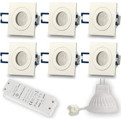 6 x LED įleidžiami prožektoriai Baltas kvadratas 3 W šaltai baltas 12 V MR11 - IP44, skirtas vonios kambariui, naudojimui lauke, 40 mm skersmens skylė - Vonios kiemo įleidžiamas lubų prožektorius