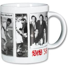 VfB Stuttgart keraminis puodelis 0,3 l riboto leidimo retro dizaino 5 skirtingų senovinių 1958 1984 1992 1997 ir 2007 m. gerbėjų elementas (1958 m.)