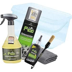 Dviračių valymo rinkinys – Dr. Wack F100 dviračių valiklis 750 ml, grandinės valiklis 300 ml, grandinės aliejus 100 ml, plovimo kibiras apytiksl. 6 L + Nuke Guys Brush + detalių mikropluošto audinys 320 GSM – visiems