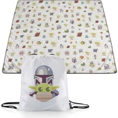PICNIC TIME ONIVA – prekės ženklas – Star Wars Mandalorian Grogu Impresa iškylos antklodė, lengva paplūdimio antklodė, plaunama mašinoje (juoda ir balta)